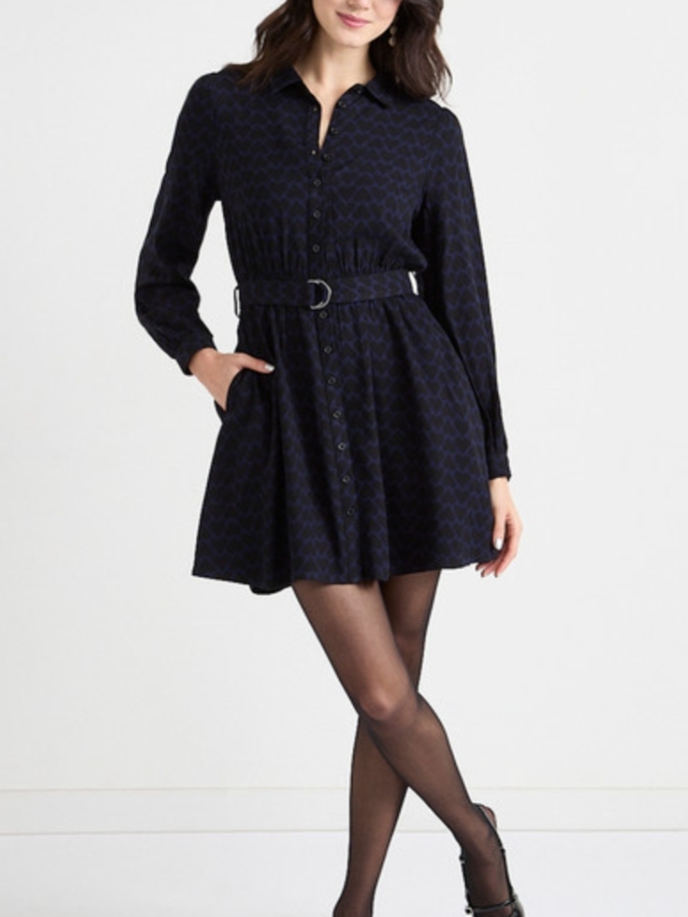 Ricki's Navy Printed Button-Front Mini Dress with Belt